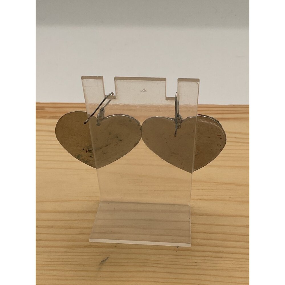 Heart Shaped Dangle Drop Earrings Red White Blue Rhinestones - Picture 3 of 4